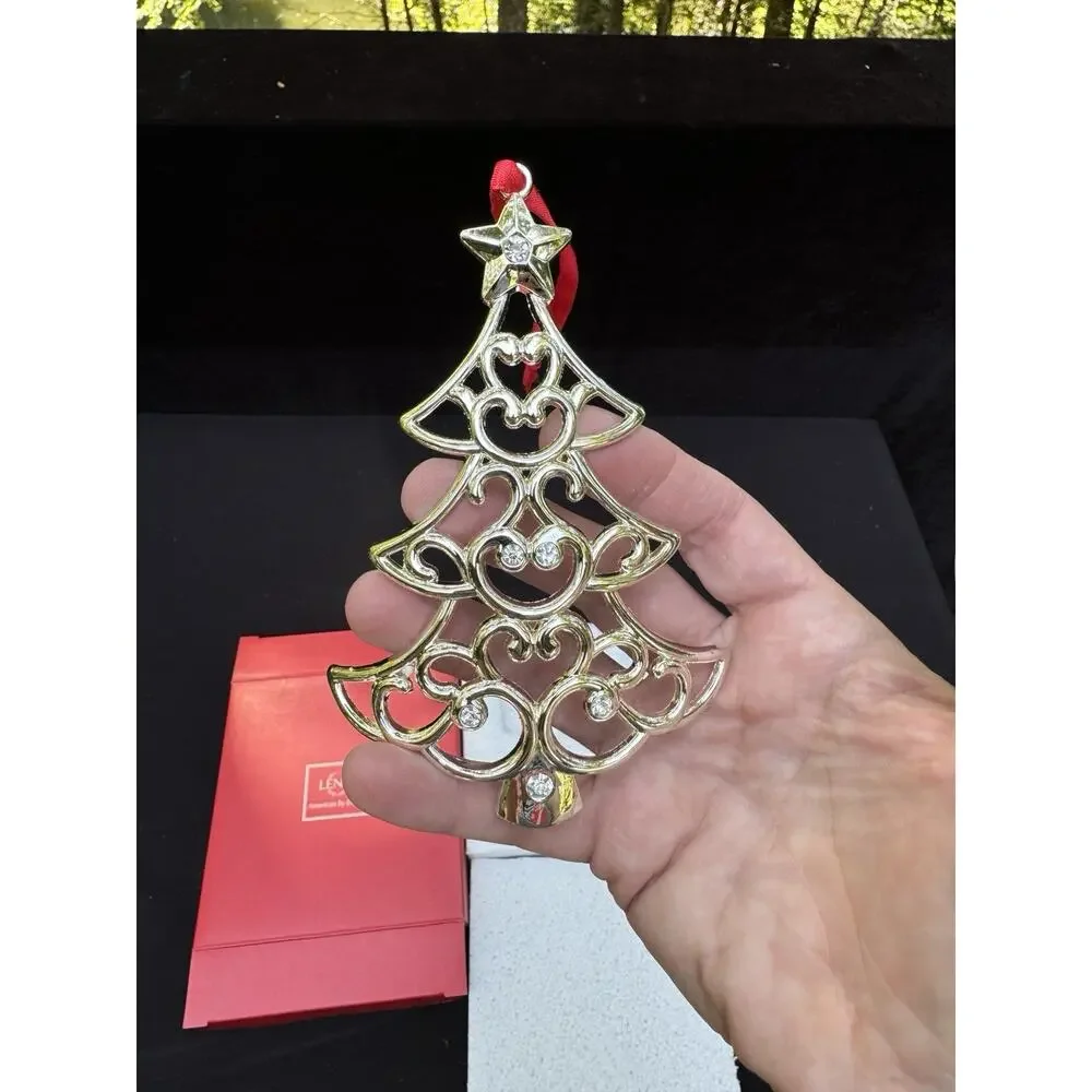 Lenox Sparkle And Scroll SILVERPLATED JEWELED Christmas Tree Ornament MIB -S1T